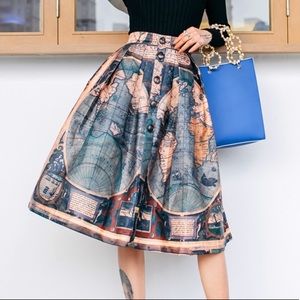NWOT Map Midi Skirt